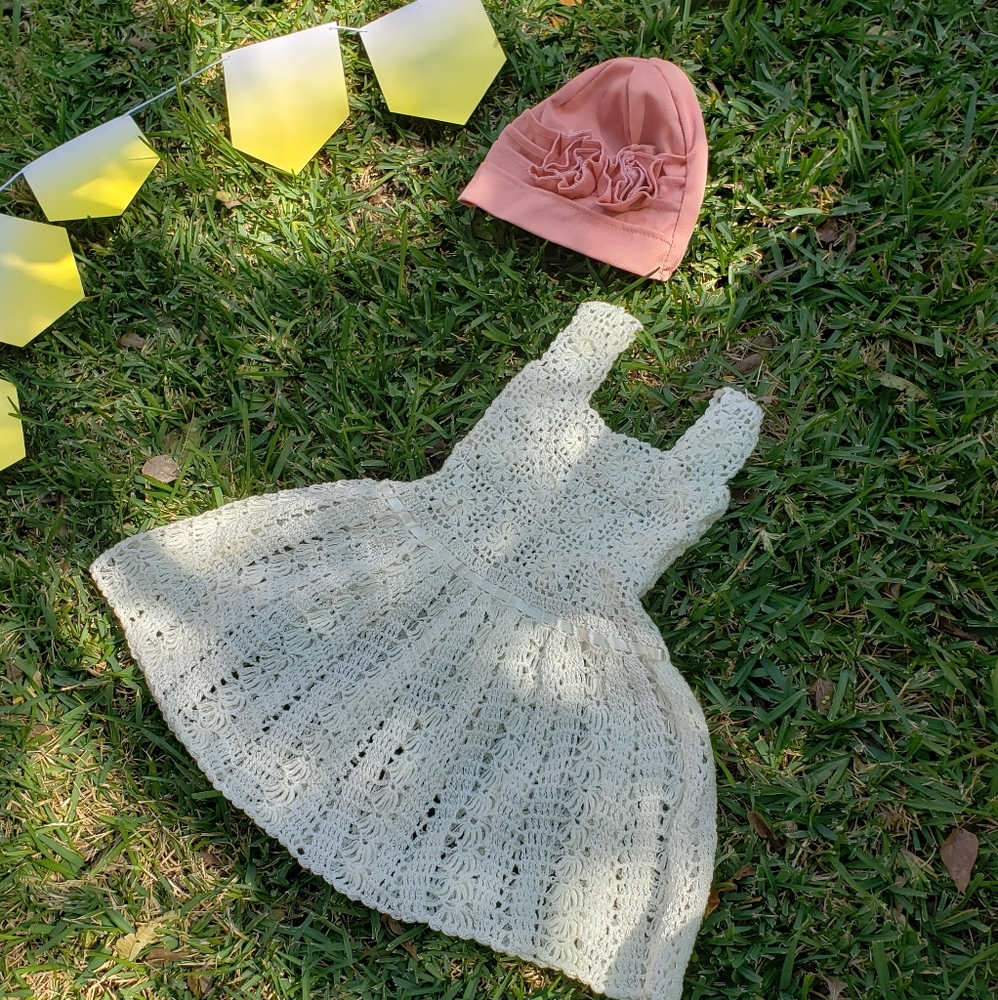 H.P.🎉 Handmade Crocheted Sweater Dress in Vanilla Knit -2 yr Beach Coverup